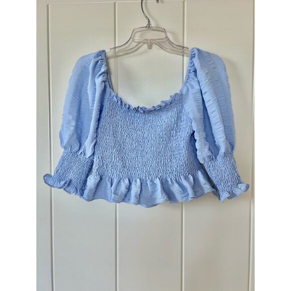 En Saison Periwinkle Blue Smocked Crop Top Size XS - Picture 2 of 6